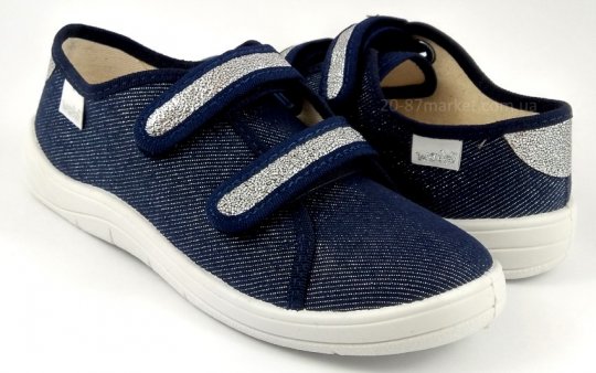 Кеды для девочки, синие на блестящих липучках 