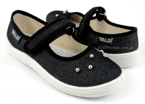 Тапочки для девочки, чёрные, джинс модель Алина Валди