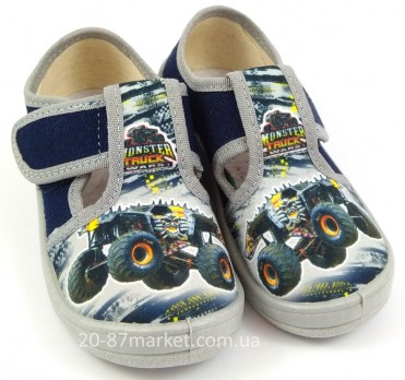 Тапочки для мальчика на липучках с серой подошвой