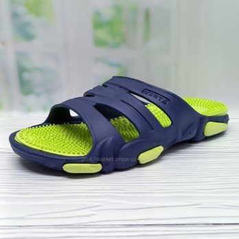 Мужские масажные шлёпки, синего цвета, салатовая стелька, модель Verta