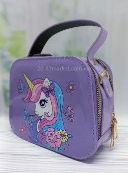 Детская лаковая сумочка, сиреневая, динорожка