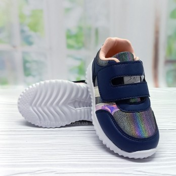 Кроссовки детские для девочки, синие, застёжка на липучке.