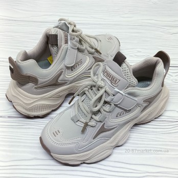 Кроссовки для девочки, бежевые, застёжки на липучках