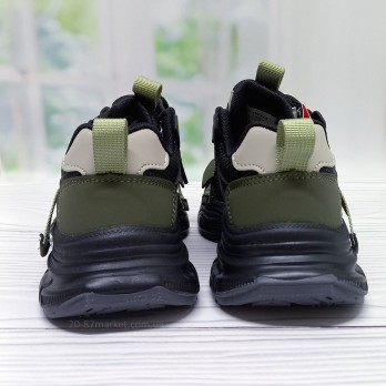 Стильные детские кроссовки, хаки, Apawwa, вид с заду