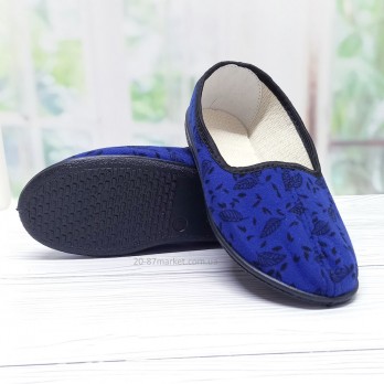 женские синие тапочки из текстиля, с задником