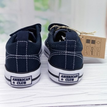 Кеды American Club, детские, синие, застёжки на липучках, вид с зади.
