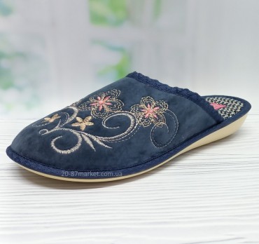 Женские комнатные тапочки Белста, стильная вышивка,  синие.