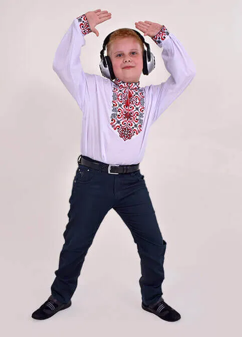 Вышиванка для мальчика, длинный рукав, белая, Галичанка