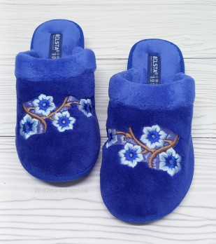 Женские домашние тапочки Белста, синие, вышивка - цветы