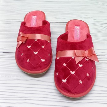 Женские домашние тапочки, закрытые атласный бантик, Белста, красные