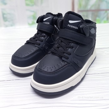 Детские кроссовки хайтопы на липучках Paliament чёрные, внутри флис