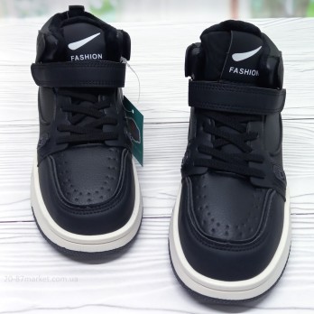 Детские кроссовки хайтопы на липучках, подкладка флис, тм Paliament, чёрного цвета