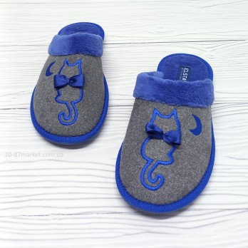 Женские комнатные тапочки,  Белста, серые/синие махровые