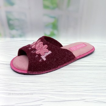 Женские паркетные тапочки тм Белста, фетровые, бордовые, украшены вышивкой