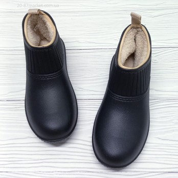 Женские садовые галоши, утеплённые искуственным мехом,  чёрные