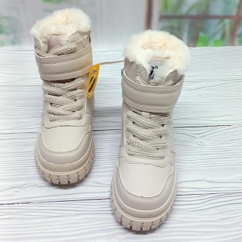Детские бежевые ботинки для девочки, зимние, мех
