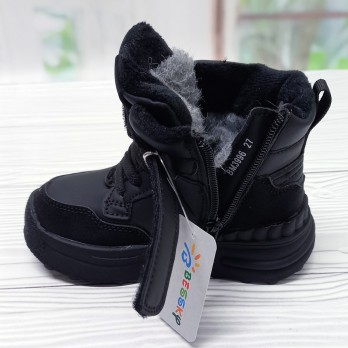 Ботинки для мальчика р.27-32 Bessky арт.34984 застёжки на липучках и замке чёрные