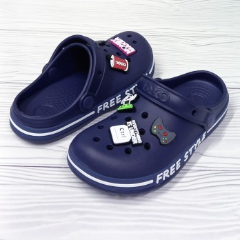 Кроксы детские мальчик, Даго, синие, украшены джибитсами