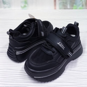 Детские чёрные кроссовки, высокая подошва, для девочки