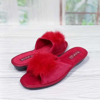 Женские тапочки Белста, красные, пушок