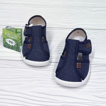 Детские текстильные тапочки для мальчика, синий джинс, застёжка липучки