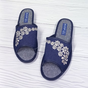 Женские домашние тапочки, синие, Белста, украшение вышивка цветы
