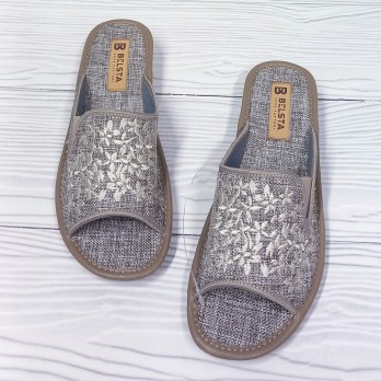 Женские тапочки Белста, открытые, бежевые, вышивка цветы