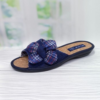 Тапочки женские домашние, тм Белста, синие, украшение  бант-цветочек, пробковая стелька