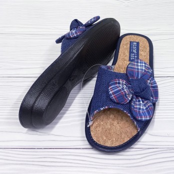 Женские домашние тапочки Белста, пробковая стелька, синие, украшены бантиком