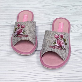 Белста женские тапочки, бежевые, велюровая розовая стелька.