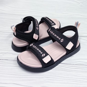 Босоножки для девочки, чёрные, регулировка ширины стопы липучкой, тм Apawwa.