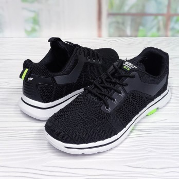 Мужские чёрные кроссовки, сетка, текстильные.