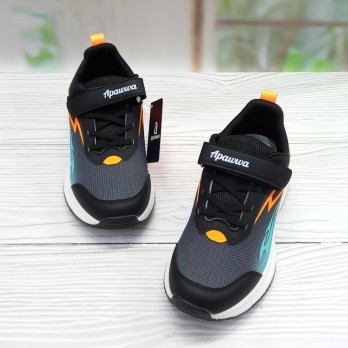 кроссовки для мальчика весна - лето, тм Apawwa, чёрные с оранжевым