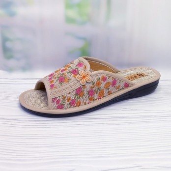 Женские домашние тапочки р.36-40, тм Белста, бежевые открытые цветочный принт