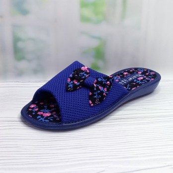 Женские домашние тапочки Белста, синие, открытый носок и пятка, украшены бантиком