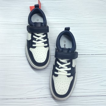 детские кроссовки синие с белым, для мальчика, липучки.