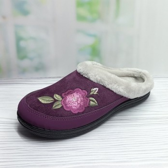 Тапочки женские фиолетовые, тм Dago Style, мех, вышивка - цветок