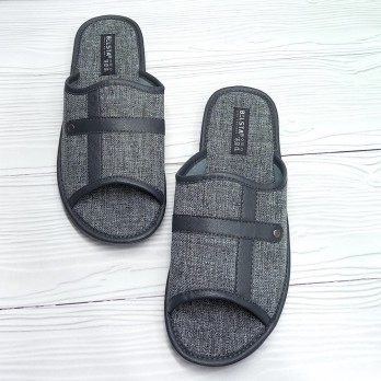 Мужские комнатные тапочки, открытый носок, серые.