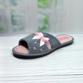 Женские комнатные тапочки открытые Белста, атласный бантик серые