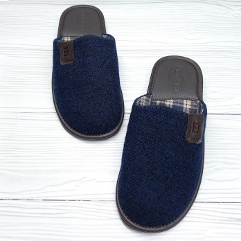 Теплые мужские тапочки Белста, синие, верх из шерсти