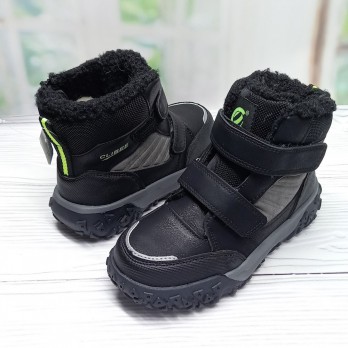 Чёрные зимние ботинки с застёжками на липучках, для мальчика,  утеплены овчиной