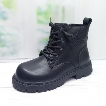 Детские ботинки для девочки тм Apawwa, чёрные, застёжка на шнурках и молнии