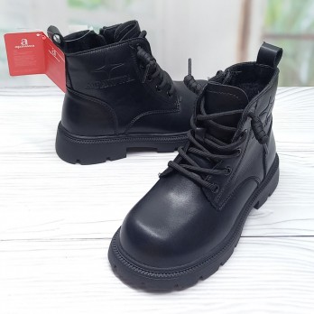 Осенние ботинки для девочки, внутри искуственный мех, чёрные