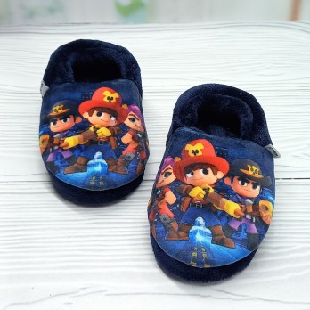 детские велюровые тапочки для мальчика, синие, тм Валди