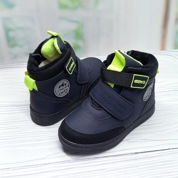 Зимние ботинки для мальчика, застёжки на липучках и молнии, цвет синий.