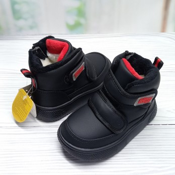 Зимние ботинки на мальчика, чёрные, застёжки на липучках и замке молния