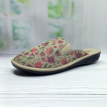 Женские домашние тапочки, тм Белста, бежевые, цветочный принт