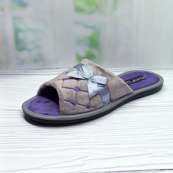 Женские комнатные тапочки открытые Белста, атласный бантик фиолетовые