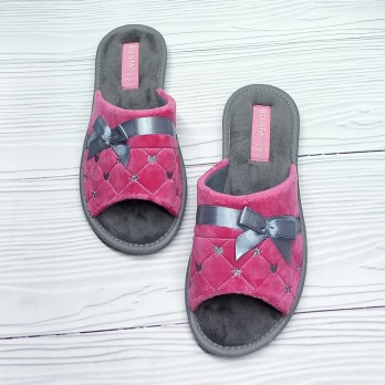 Женские домашние тапочки розового цвета тм Белста, открытые, украшены бантиком