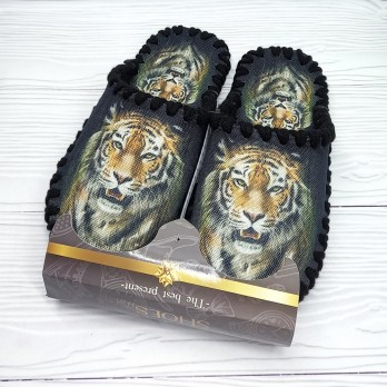 Мужские фетровые тапочки принт - тигр, тм Vends, серые